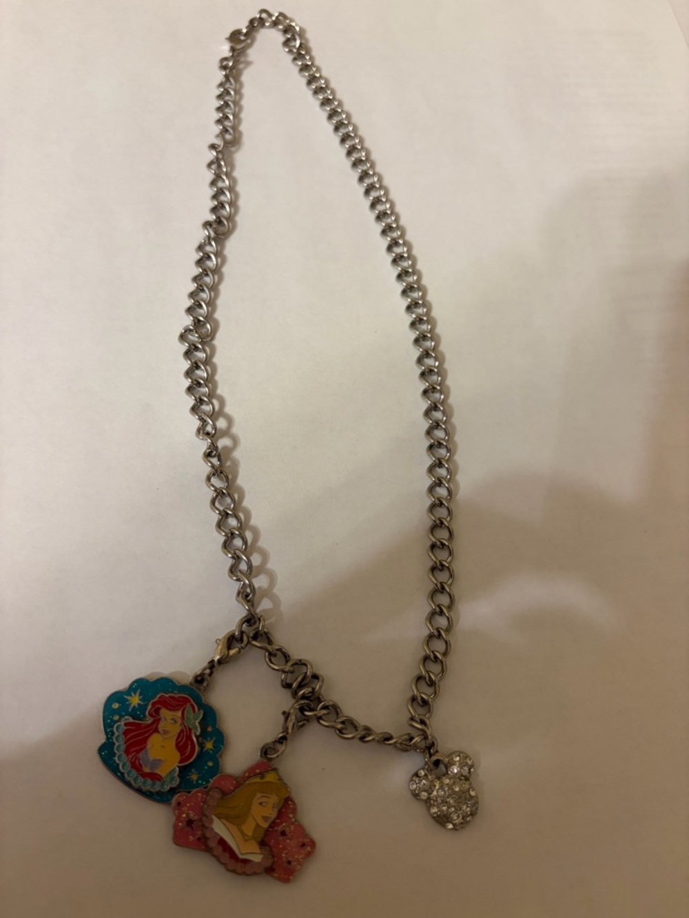Walt Disney World Parks link charm necklace with crystal Mickey charm 18”